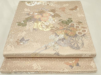 平和屋着物◎六通柄袋帯 花車舞蝶文 金銀糸 正絹 逸品 CAAZ7714in
