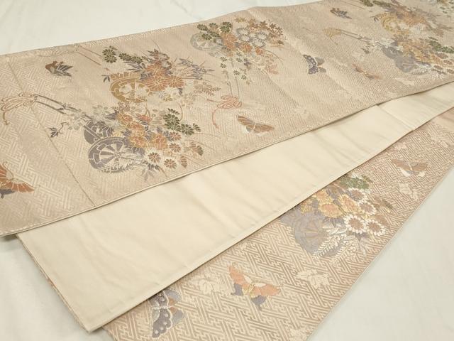 平和屋着物◎六通柄袋帯 花車舞蝶文 金銀糸 正絹 逸品 CAAZ7714in