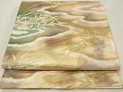 平和屋着物◎六通柄袋帯 霞枝葉文 金糸 正絹 逸品 CAAZ7717in