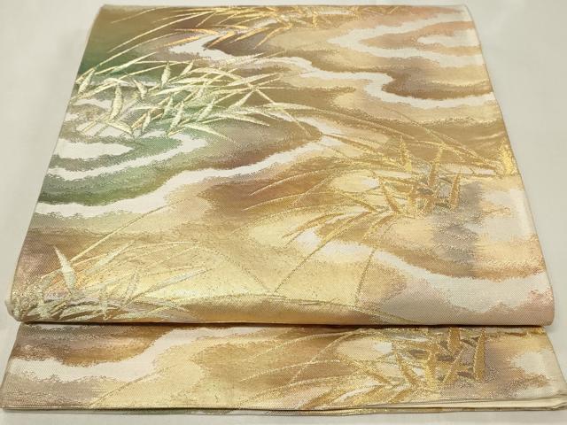 平和屋着物◎六通柄袋帯 霞枝葉文 金糸 正絹 逸品 CAAZ7717in