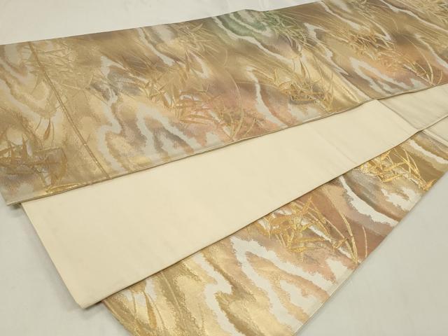 平和屋着物◎六通柄袋帯 霞枝葉文 金糸 正絹 逸品 CAAZ7717in