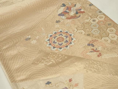 平和屋着物◎六通柄袋帯 鳳凰正倉院花文 金銀糸 正絹 逸品 CAAZ7718in