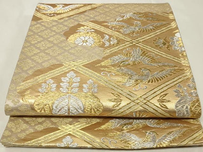平和屋着物◎六通柄袋帯 雲取り向かい鳥花文 金銀糸 正絹 逸品 CAAZ7719in