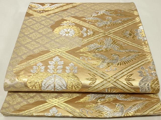 平和屋着物◎六通柄袋帯 雲取り向かい鳥花文 金銀糸 正絹 逸品 CAAZ7719in