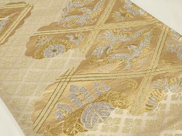 平和屋着物◎六通柄袋帯 雲取り向かい鳥花文 金銀糸 正絹 逸品 CAAZ7719in