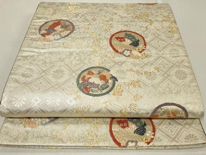 平和屋着物◎六通柄袋帯　唐織　花蝶丸文　金糸　正絹　逸品　CAAZ7723in