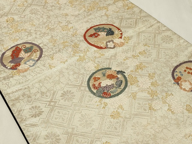 平和屋着物◎六通柄袋帯　唐織　花蝶丸文　金糸　正絹　逸品　CAAZ7723in
