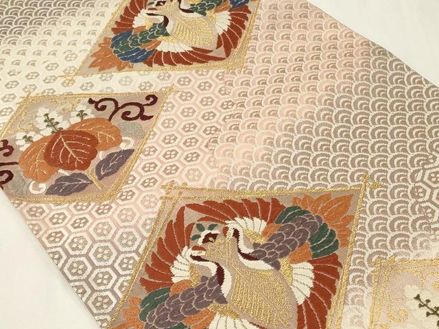 平和屋着物◎六通柄袋帯　唐織　菱双鶴花文　金糸　正絹　逸品　CAAZ7727in