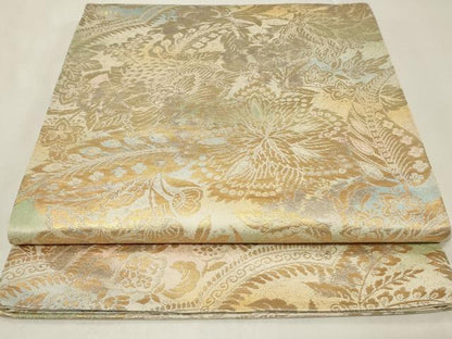 平和屋着物◎六通柄袋帯 更紗花文 金糸 正絹 逸品 CAAZ7729in