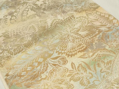 平和屋着物◎六通柄袋帯 更紗花文 金糸 正絹 逸品 CAAZ7729in