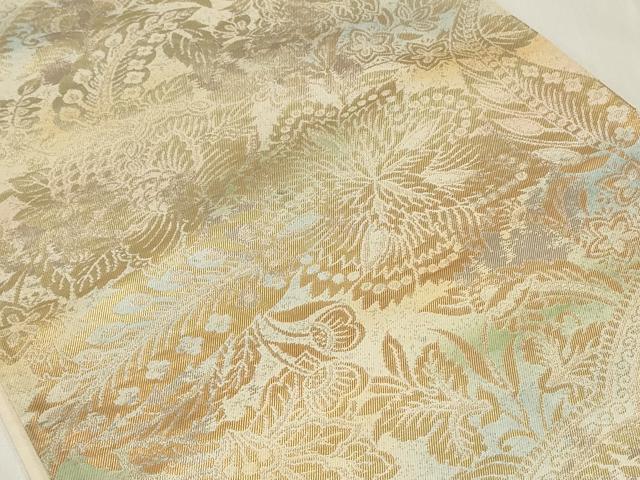 平和屋着物◎六通柄袋帯 更紗花文 金糸 正絹 逸品 CAAZ7729in