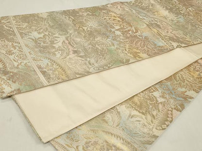 平和屋着物◎六通柄袋帯 更紗花文 金糸 正絹 逸品 CAAZ7729in