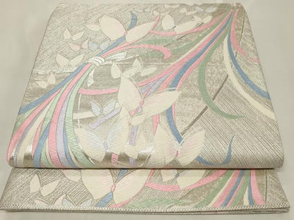 平和屋着物◎六通柄袋帯 唐織 束ね熨斗舞蝶文 銀糸 正絹 逸品 CAAZ7731in