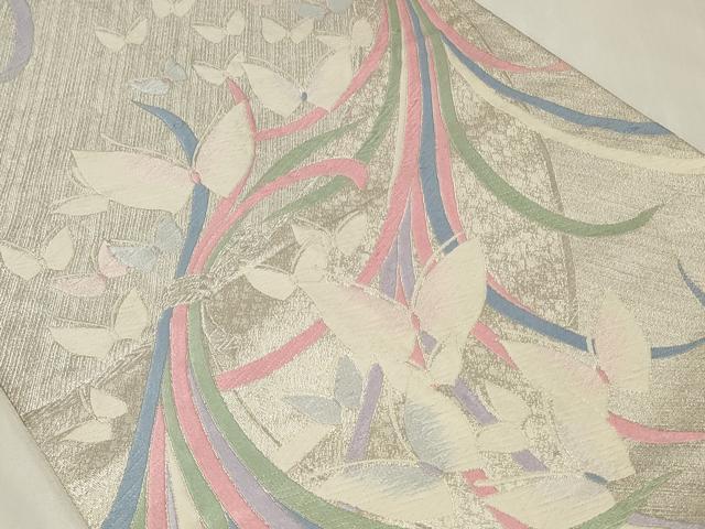 平和屋着物◎六通柄袋帯 唐織 束ね熨斗舞蝶文 銀糸 正絹 逸品 CAAZ7731in