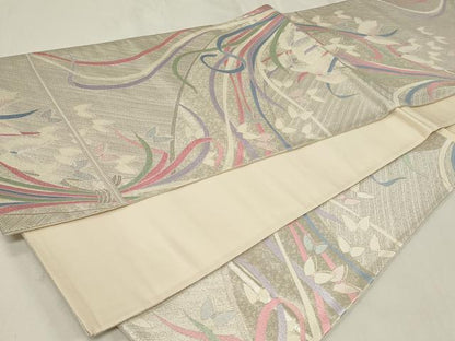 平和屋着物◎六通柄袋帯 唐織 束ね熨斗舞蝶文 銀糸 正絹 逸品 CAAZ7731in