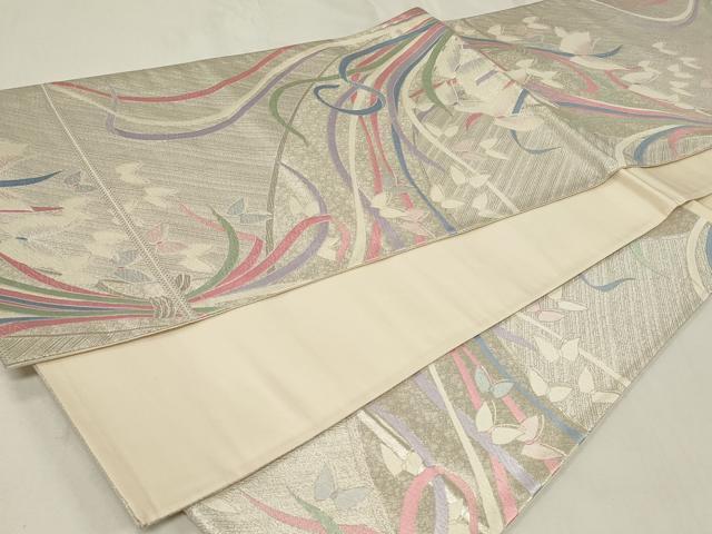 平和屋着物◎六通柄袋帯 唐織 束ね熨斗舞蝶文 銀糸 正絹 逸品 CAAZ7731in