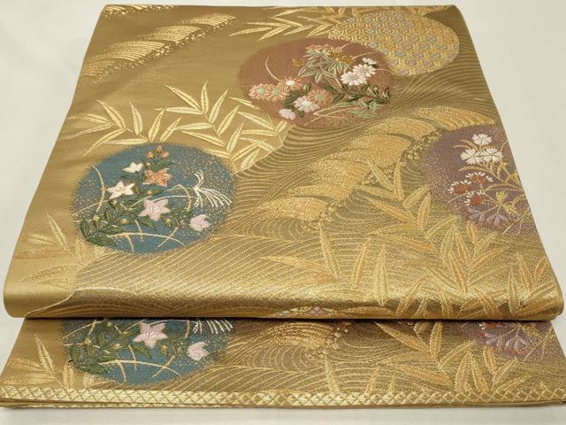 平和屋着物◎六通柄袋帯　唐織　草花丸文　金糸　正絹　逸品　CAAZ7739in