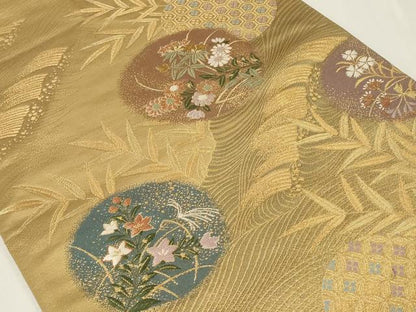 平和屋着物◎六通柄袋帯　唐織　草花丸文　金糸　正絹　逸品　CAAZ7739in