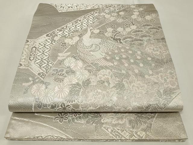 平和屋着物◎六通柄袋帯　蜀甲扇面花鳥文　プラチナ箔　正絹　逸品　CAAZ7751in