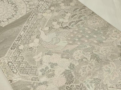平和屋着物◎六通柄袋帯　蜀甲扇面花鳥文　プラチナ箔　正絹　逸品　CAAZ7751in