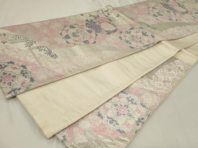 平和屋着物◎六通柄袋帯　唐織　孔雀正倉院花文　銀糸　正絹　逸品　CAAZ7752in