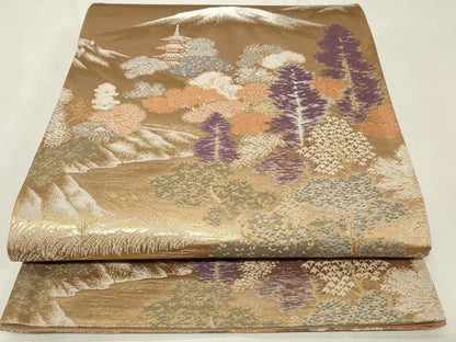 平和屋着物◎六通柄袋帯　遠山風景文　金糸　正絹　逸品　CAAZ7768in