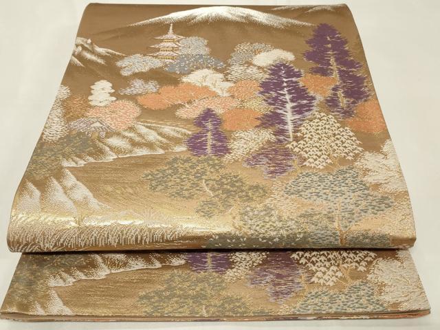 平和屋着物◎六通柄袋帯　遠山風景文　金糸　正絹　逸品　CAAZ7768in