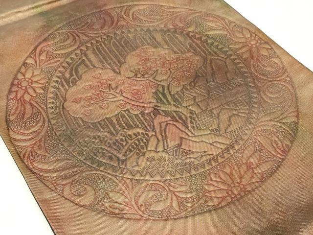 平和屋着物◎太鼓柄袋帯　風景花丸文　正絹　逸品　CAAZ7773in
