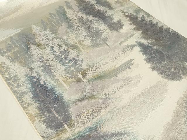 平和屋着物◎六通柄袋帯　阿寒湖　銀糸　正絹　逸品　CAAZ7778in