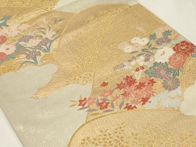 平和屋着物◎六通柄袋帯　唐織　遠山草花文　金銀糸　正絹　逸品　CAAZ7780in