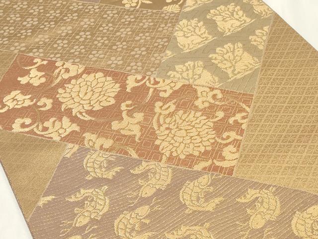 平和屋着物◎六通柄袋帯　檜垣動物花文　花うさぎ　荒磯　金糸　正絹　逸品　CAAZ7796in