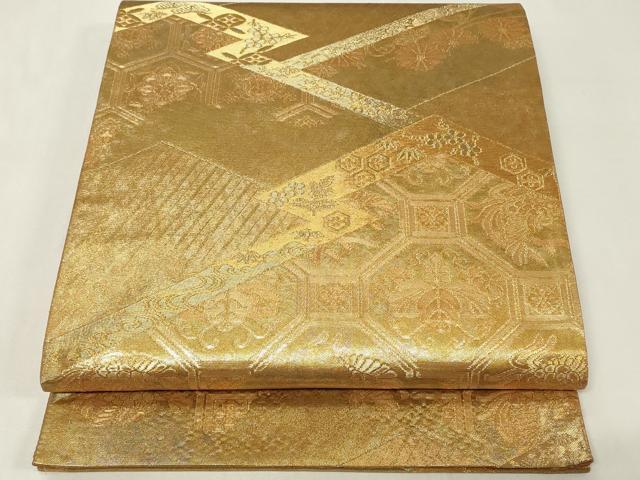 平和屋着物◎六通柄袋帯　松皮菱蜀江花文　金糸　引箔　正絹　逸品　CAAZ7800in