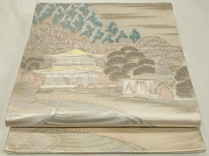 平和屋着物◎六通柄袋帯　銀閣寺　金銀糸　正絹　逸品　CAAZ7815in