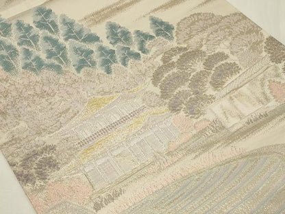 平和屋着物◎六通柄袋帯　銀閣寺　金銀糸　正絹　逸品　CAAZ7815in