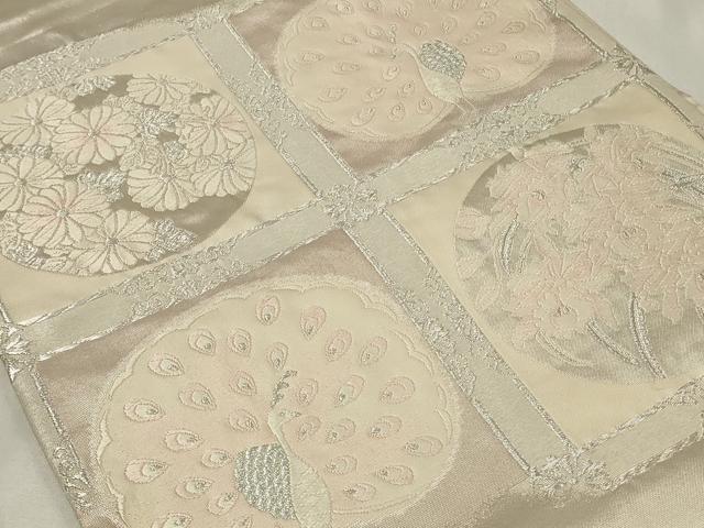 平和屋着物◎六通柄袋帯　唐織　天井孔雀花丸文　銀糸　正絹　逸品　CAAZ7830in