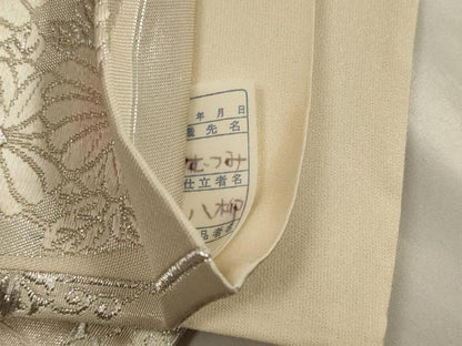 平和屋着物◎六通柄袋帯　唐織　天井孔雀花丸文　銀糸　正絹　逸品　CAAZ7830in