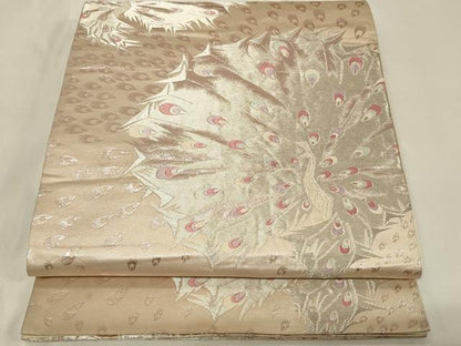 平和屋着物◎六通柄袋帯 唐織 孔雀文 銀糸 正絹 逸品 CAAZ7849in