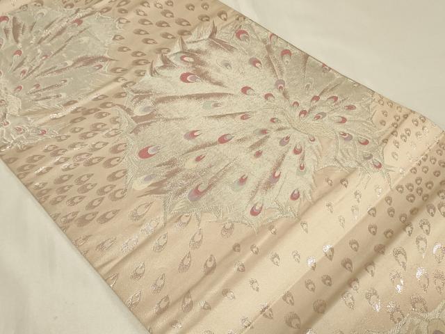 平和屋着物◎六通柄袋帯 唐織 孔雀文 銀糸 正絹 逸品 CAAZ7849in