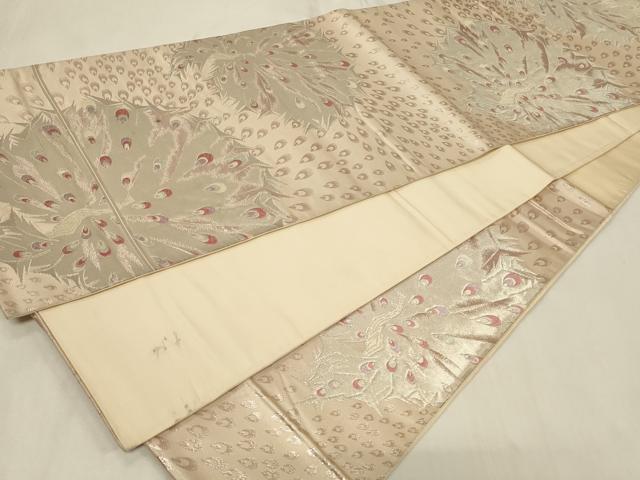 平和屋着物◎六通柄袋帯 唐織 孔雀文 銀糸 正絹 逸品 CAAZ7849in