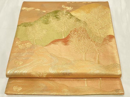 平和屋着物◎六通柄袋帯 遠山風景文 金糸 正絹 逸品 CAAZ7865in