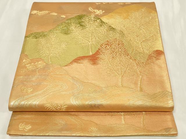 平和屋着物◎六通柄袋帯 遠山風景文 金糸 正絹 逸品 CAAZ7865in