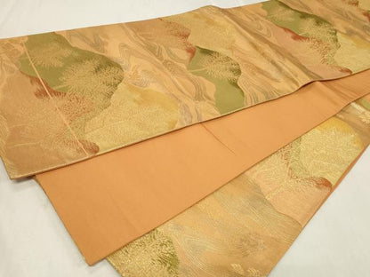 平和屋着物◎六通柄袋帯 遠山風景文 金糸 正絹 逸品 CAAZ7865in