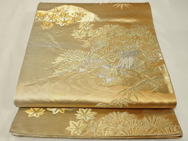 平和屋着物◎六通柄袋帯　流水吉祥花文　松　笹　金銀糸　正絹　逸品　CAAZ7869in