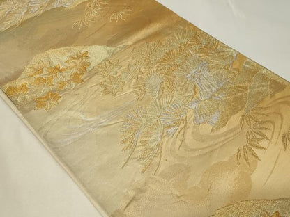 平和屋着物◎六通柄袋帯　流水吉祥花文　松　笹　金銀糸　正絹　逸品　CAAZ7869in