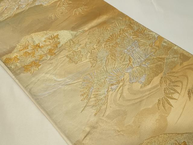 平和屋着物◎六通柄袋帯　流水吉祥花文　松　笹　金銀糸　正絹　逸品　CAAZ7869in