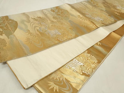 平和屋着物◎六通柄袋帯　流水吉祥花文　松　笹　金銀糸　正絹　逸品　CAAZ7869in