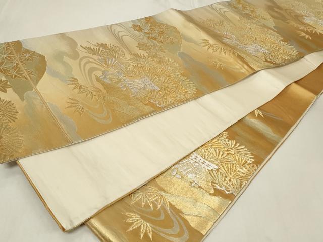 平和屋着物◎六通柄袋帯　流水吉祥花文　松　笹　金銀糸　正絹　逸品　CAAZ7869in