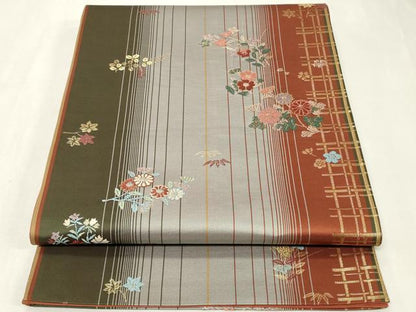 平和屋着物◎六通柄袋帯 唐織 草花文 金糸 正絹 逸品 CAAZ7875in