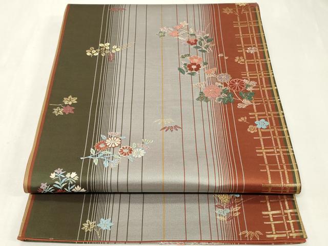 平和屋着物◎六通柄袋帯 唐織 草花文 金糸 正絹 逸品 CAAZ7875in