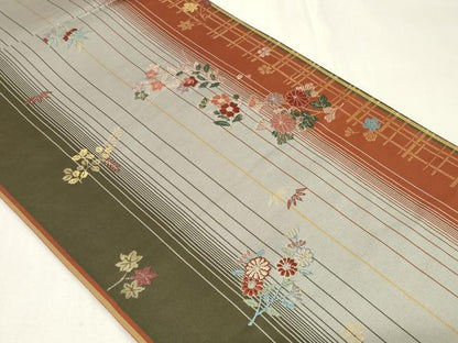 平和屋着物◎六通柄袋帯 唐織 草花文 金糸 正絹 逸品 CAAZ7875in